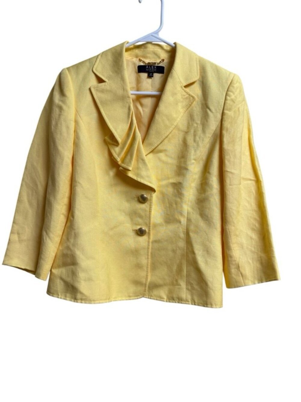 Alex Marie Yellow Linen Blend Ruffle Blazer Jacket Petite 6P